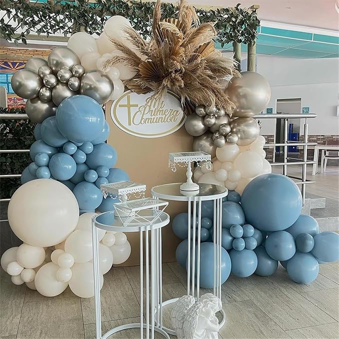 Dusty Blue Balloon Set, Pastel Blue Beige Cream Ocean Balloon - Image 4