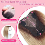 Hair Toppers for Women Real Human Hair Topper Swiss Lace Middle Part Clip in Bangs Remy Human Hair Straight Hairpieces for Thinning Realistic Scalp 360° Cover Gray Hairy Roots Highlight Ombre Blonde