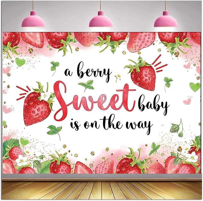 HQM Strawberry Baby Shower Photo Banner Strawberry Girl Baby Shower Newborn by HQM