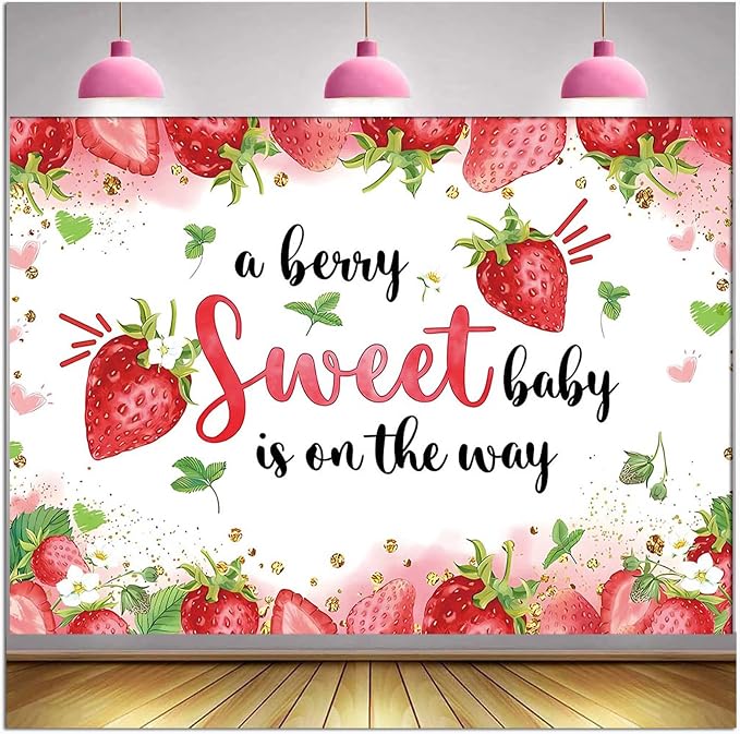 10x8 ft Strawberry Baby Shower Photo Banner Strawberry Girl Baby Shower Newborn by HQM