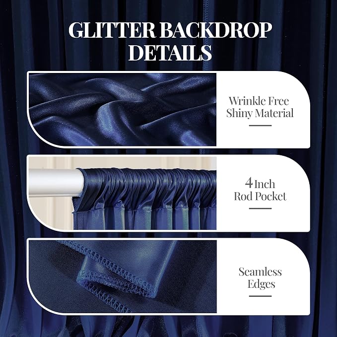 20x10ft Navy Blue Glitter Backdrop Curtain - Image 4