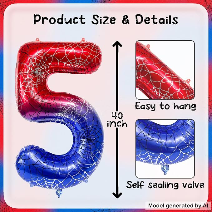 40 Inch Spider Number 5 Foil Balloons - Image 2