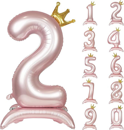Pink Crown Number 2 Balloon Standing Pink Princess digital 2 Foil Balloon | by YOIOZAIZAI