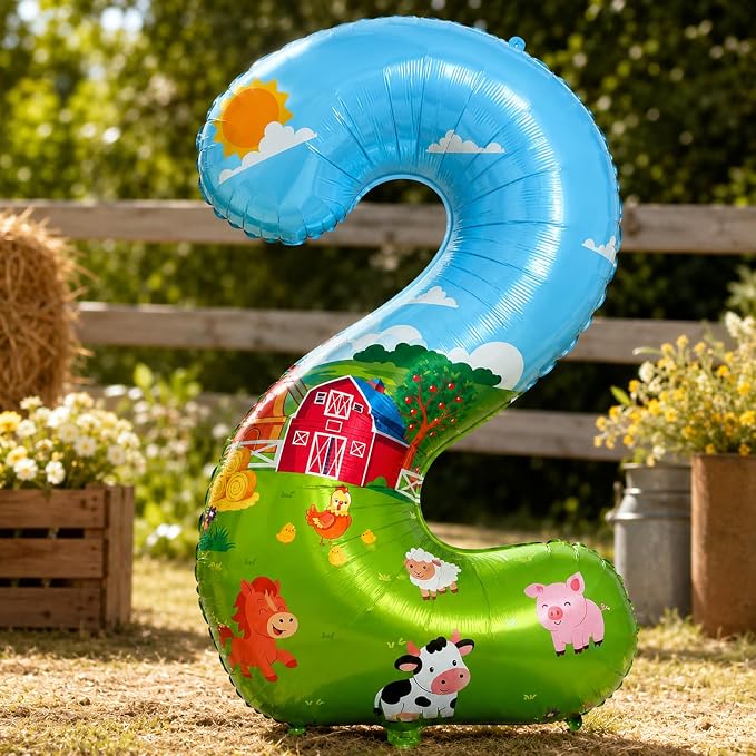 40'' Farm Number 2 Balloon, Farm Animal Birthday Decorations, Farm Barnyard 2nd - Image 4