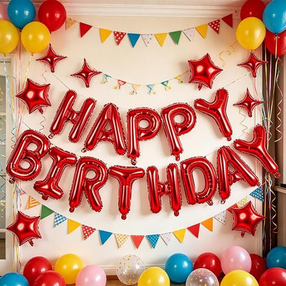 Red Happy Birthday Balloons Banner 16 Inch Mylar Foil Letters, 10 Inch Five & - Image 7