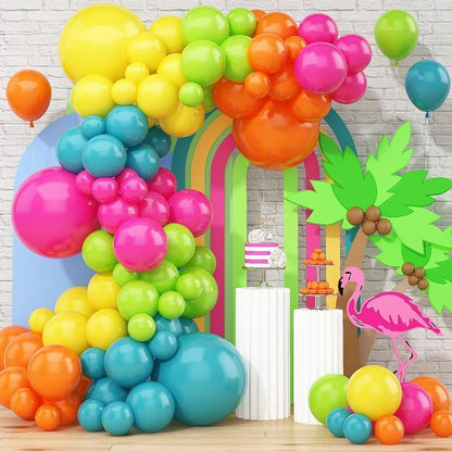 141 Pcs Rainbow Neon Balloon Arch Kit, Hot Pink Lime Green Orange Slate Blue by Togvu