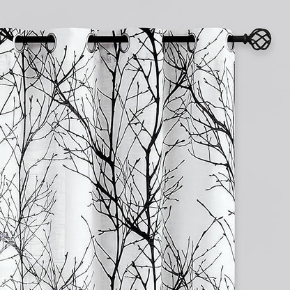 FMFUNCTEX Linen Black White Semi Sheer Print Curtains 96 Inch Long 2 Panels | by Fmfunctex