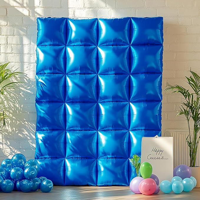 NISOCY 36PCS Metallic Blue Square Foil Balloons Wall Backdrop | Double Sided - Image 5