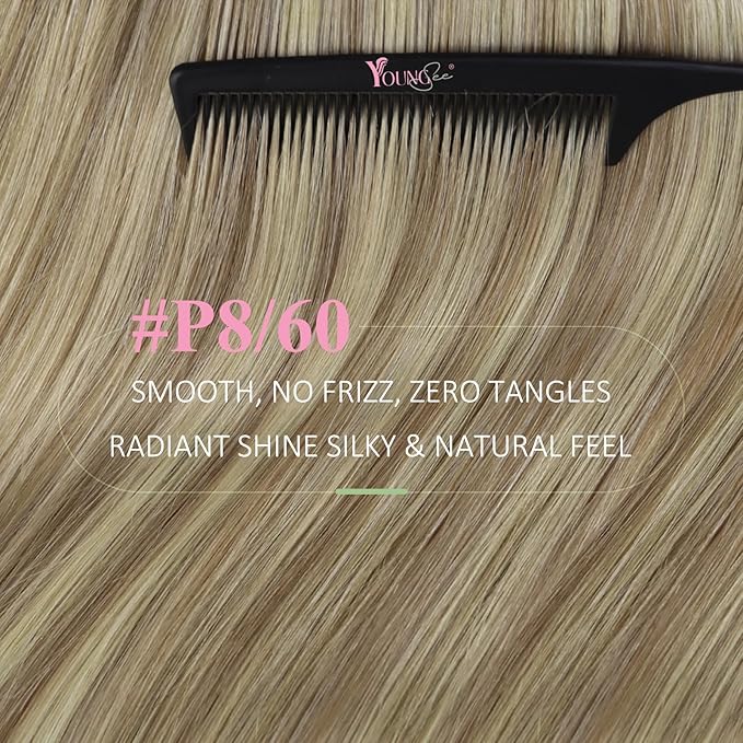 YoungSee 24inch Tape in Hair Extensions Real Human Hair Highlight Hair Extensions Tapes Light Brown to Blonde Tape on Hair Extension Human Hair for Women Long Straight Hair 20pcs 50g