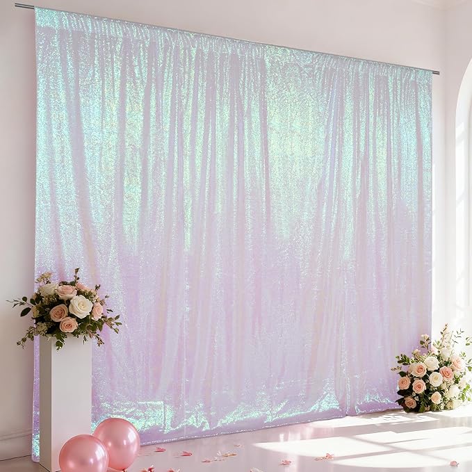 SquarePie 10x10ft Iridescent Sequin Backdrop, High Density Non-Transparent by SquarePie