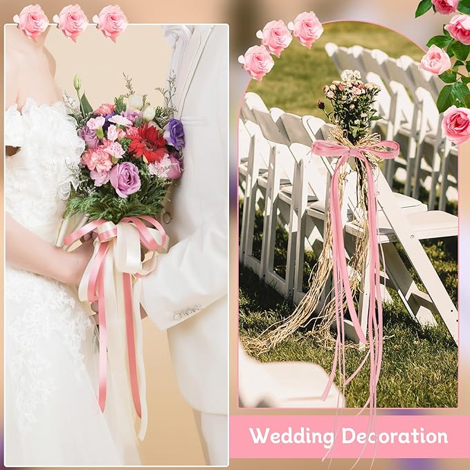 woric 120 Yards Pink Ribbon 3/8 Inch Craft Thin Satin Ribbons - Image 4