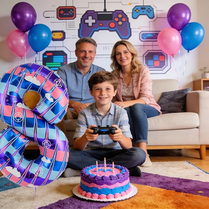 40 Inch Video Game Themed Number 8 Balloon, Birthday Party Decorations | Large - Image 4