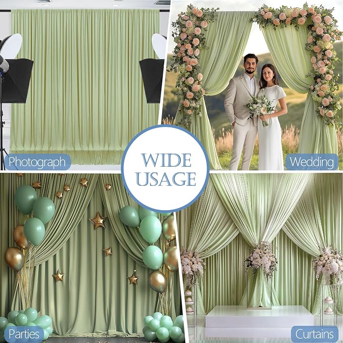 ESGOTBME 30x10ft Wrinkle Free Sage Green Backdrop Curtain - Image 5