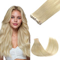 GOO GOO Tape in Hair Extensions Human Hair, 18ET90A Natural Blonde Balayage, 20inch 100g 40pcs, Skin Weft Seamless Invisible, Silky Straight with Thick Ends, Remy Human Hair