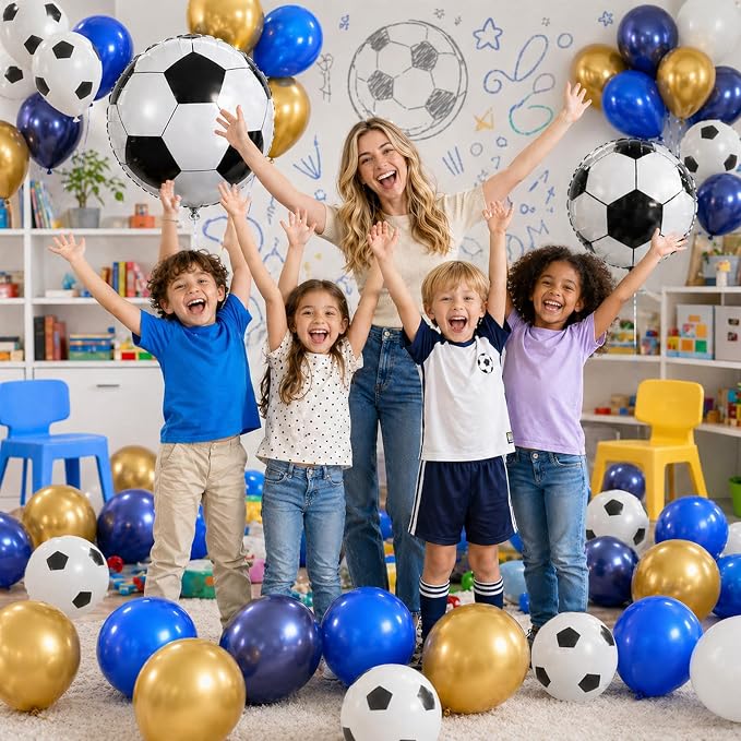 Soccer Balloons, 12 Inch Navy Blue Gold and White Football Theme Balloons - Image 6