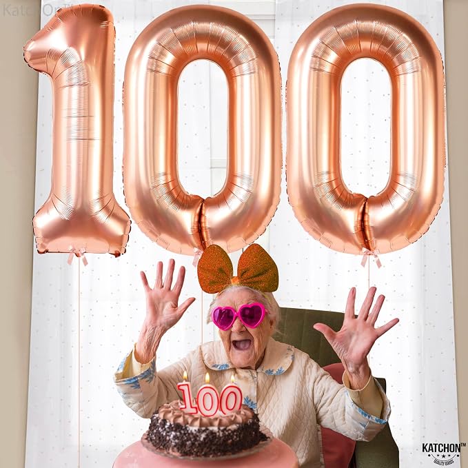 KatchOn, Rose Gold Number 100 Balloon - Image 4