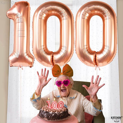 KatchOn, Rose Gold Number 100 Balloon - Image 4