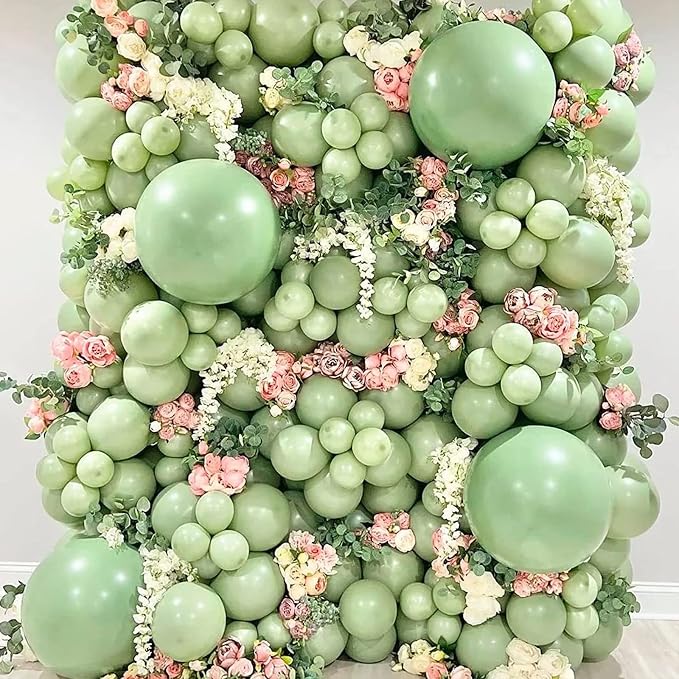 Sage Green Balloons, Different Sizes Eucalyptus Avocado Green Latex Helium - Image 5