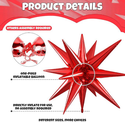 Red Green Gold Star Balloons, 22/27 Inch Red and Green Gold Star Shaped Balloons - Image 3