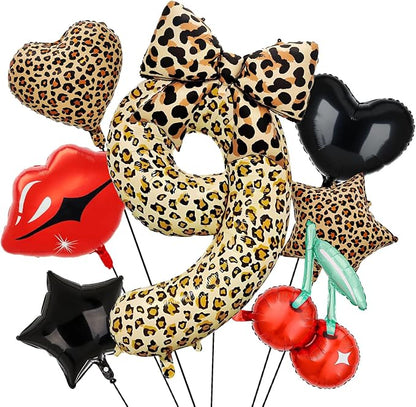 Leopard Print Bow Balloons Birthday Decorations 40Inch Cheetah Number 9 Foil by Unknown