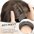 MORICHY Hair Toppers for Women Clip in Hair Topper with Bangs 20inch Medium Brown with Highlights Long Wavy Curly Synthetic HairPieces for Women