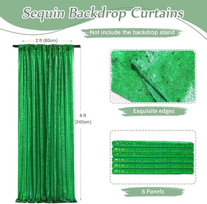 Green Sequin Backdrop Curtains-6 Panels 2FTx8FT Green Backdrop - Image 2