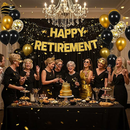Glitter Gold Happy Retirement Banner Pre-Strung Retirement Party Decorations - Image 4