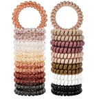 79STYLE Spiral Hair Ties 24pcs No Crease Clear Brown Coil Hair Ties Spiral Ponytail Holders Coils Scrunchies Plastic Phone Cord Hair Bands for Women Girls (Neutral Colors-Large Size)