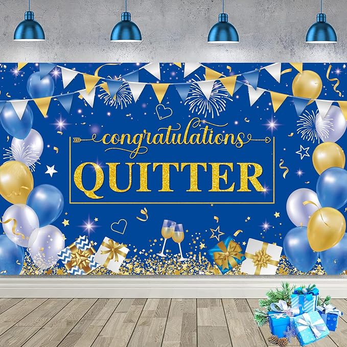Blue Gold Congratulations Quitter Backdrop Banner Photography Background by SMENGGIL