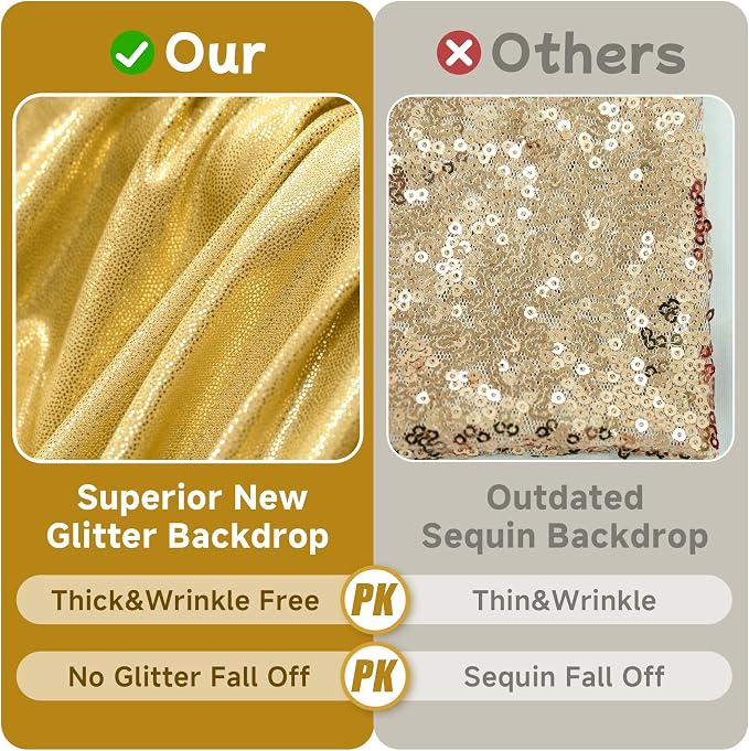 50x10ft Shimmer Gold Sequin Backdrop Curtain - Image 3