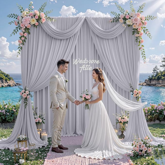 30 ft x 10 ft Wrinkle Free Silver Backdrop Curtain - Image 8