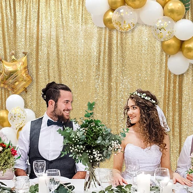 PartyDelight Gold Sequin Backdrop Curtains 6x8ft | Sparkly 3mm sequins - Image 6