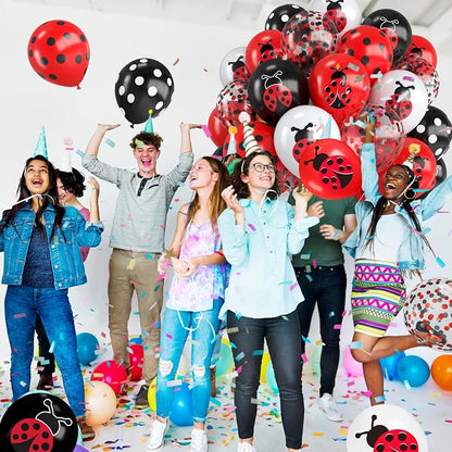 Ladybug Balloons, 12 Inch Ladybug Print Red Black White and Polka Dots Balloon - Image 6