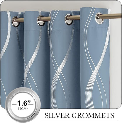 NICETOWN Dusty Blue Patterned Stripe Curtains - Image 6