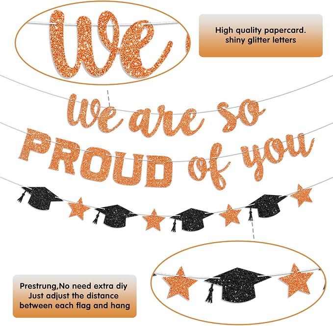 We Are So Proud of You Banner Prestrung Orange Graduation Banner Graduation - Image 3