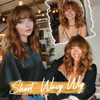 AISI HAIR Synthetic Wavy Curly Bob Wig with Bangs Cooper Blonde Short Wavy Hair for Women Synthetic Heat Resistant Bob Wigs