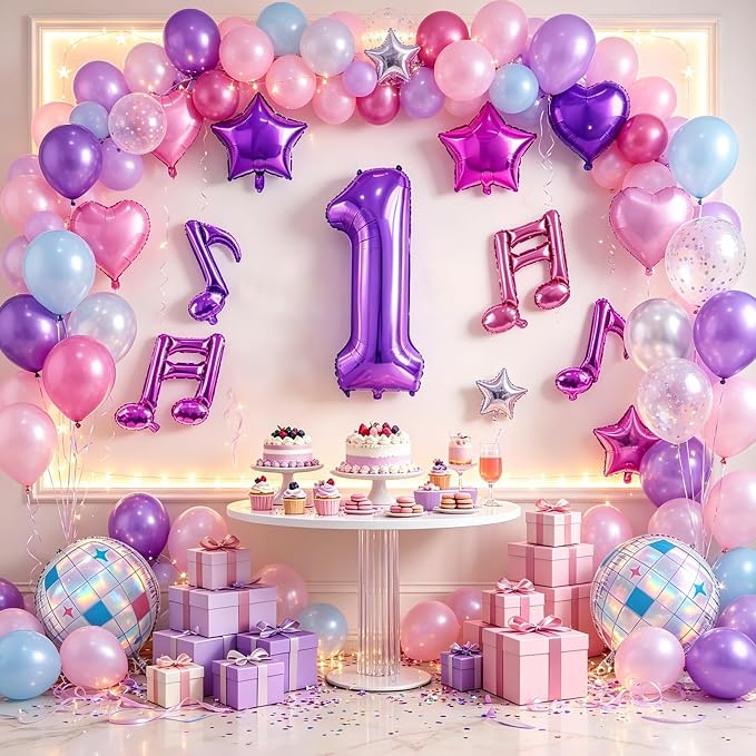 TONIFUL Girl‘s Purple Pink Music Themed 1st Birthday Decorations | 40 Inch - Image 5