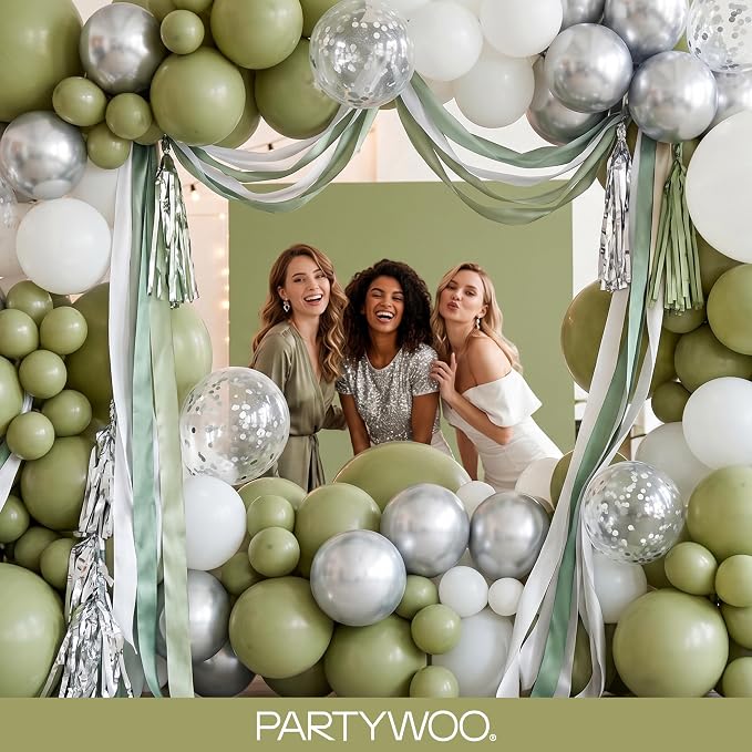 PartyWoo Sage Green Balloons 140pcs Olive Boho Green Color 18 12 10 5 Inch | 18 - Image 5