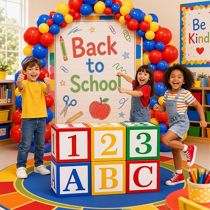 OLANRUN Back to School Decorations, Cartoon Back to School Balloons Backdrop - Image 3