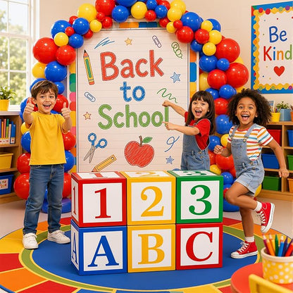OLANRUN Back to School Decorations, Cartoon Back to School Balloons Backdrop - Image 3