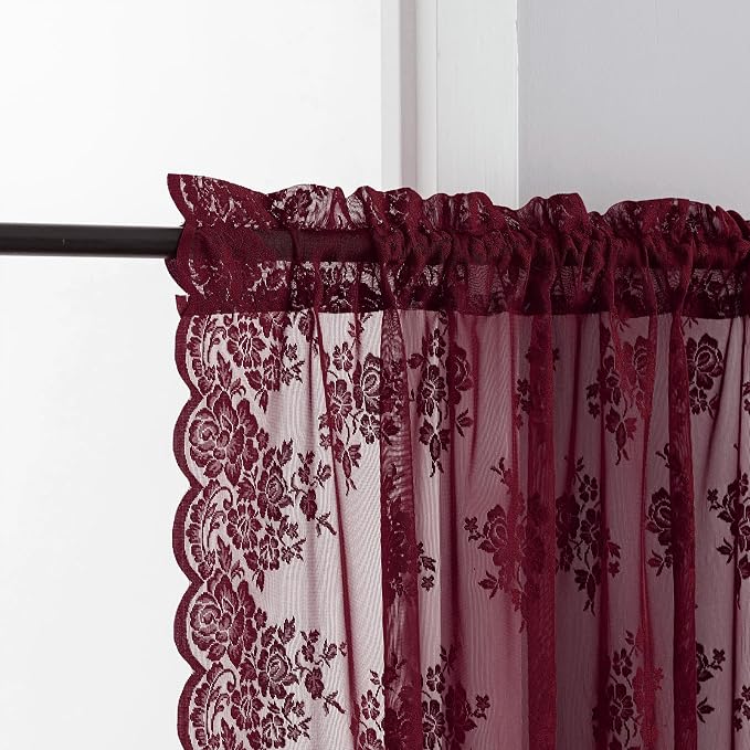 Kotile Burgundy Sheer Lace Curtains - Image 3