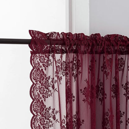 Kotile Burgundy Sheer Lace Curtains - Image 3