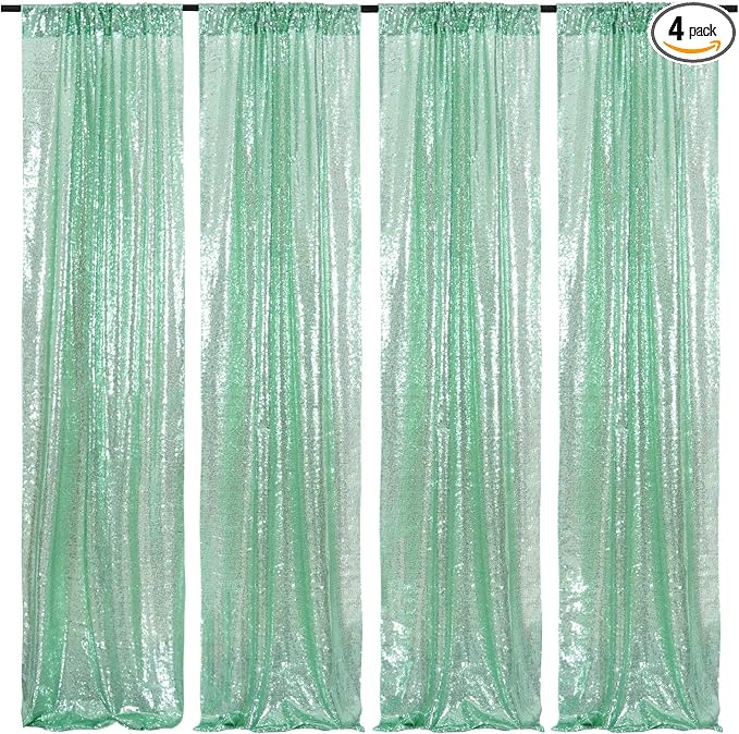 Poise3EHome Mint Green Sequin Backdrop Curtain, 4 Panels 2FTx8FT Glitter by Poise3EHome