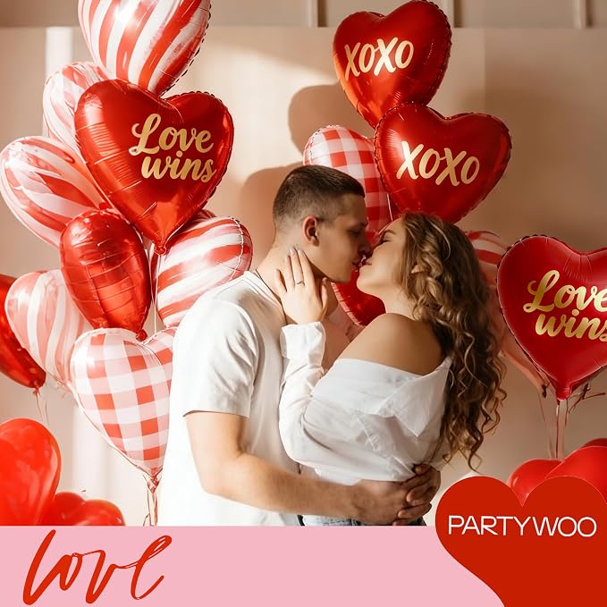 PartyWoo Red Mylar Day Heart Foil Latex Balloons 15pcs 18 Inch | Balloons - Image 5