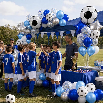 Soccer Balloons, Metallic Blue Silver Balloons - Image 8