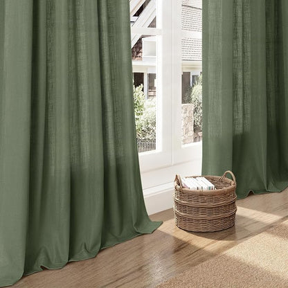 Forest Green Linen Curtains 84 Inch Length 2 Panels Set - Image 4