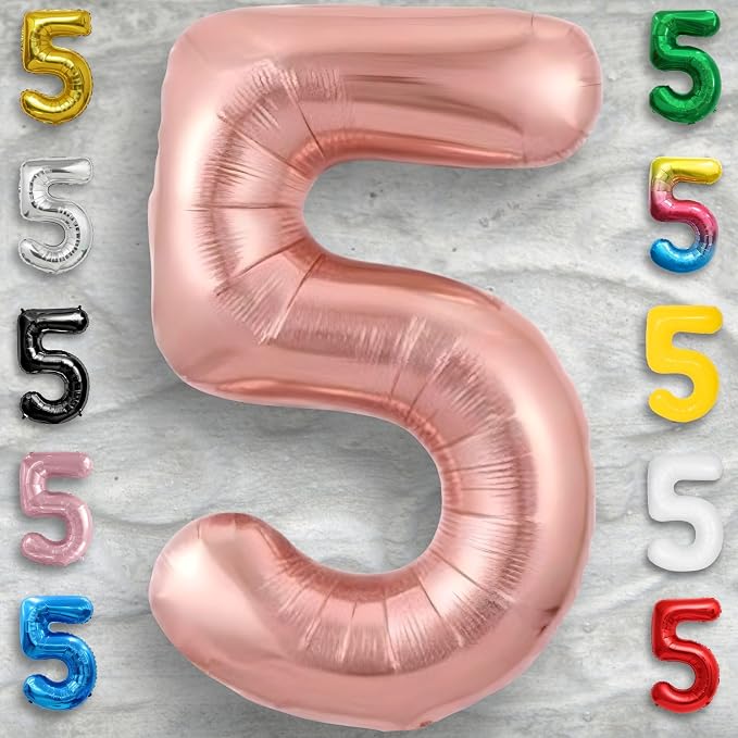 Rose Gold Number Balloon 5 Mylar Foil Macaron Balloons 16 inch - Image 5