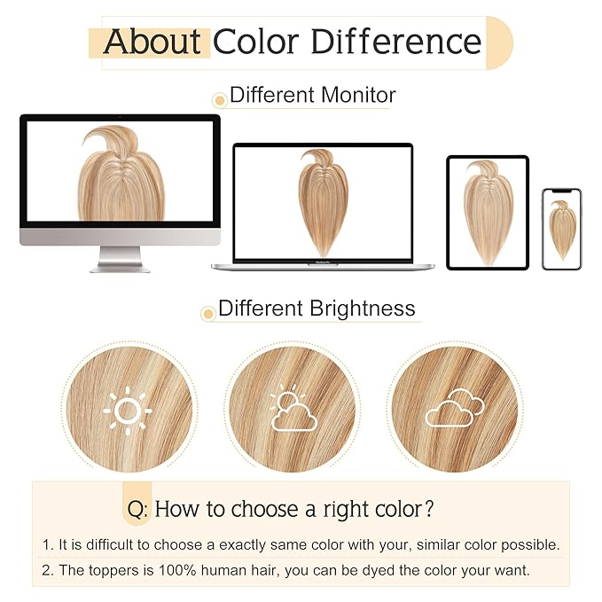SEGO Hair Toppers for Women Real Human Hair With Bangs, 7 * 13CM Silk Base 100% Remy Human Hair Clip in Top Wiglet Hairpieces Add Volume -14 Inch Golden Brown&Bleach Blonde