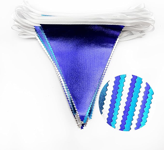 Navy Blue Silver Party Decorations Metallic Fabric Triangle Pennant Banner Flag - Image 3