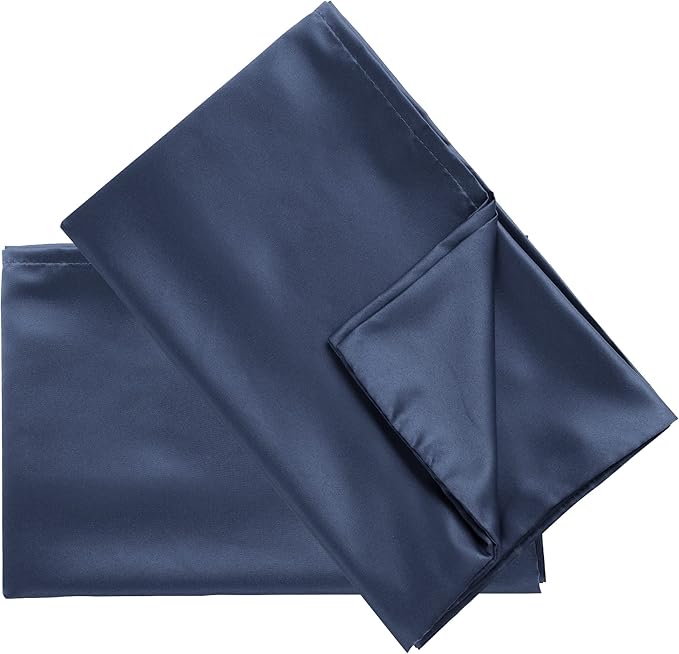 uxcell 2 Pack Silk Satin Pillowcase for Hair and Skin, Cool, Silky, Soft Breathable Pillow Cases King Size 20x36 Inch Sateen Pillowcase Navy with Envelope Closure